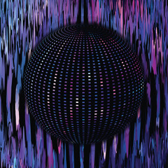 Abstract dark sphere illuminated by vibrant streaks of light and color