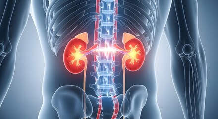 Illustration of anatomical illustration of the human kidney and urinary system