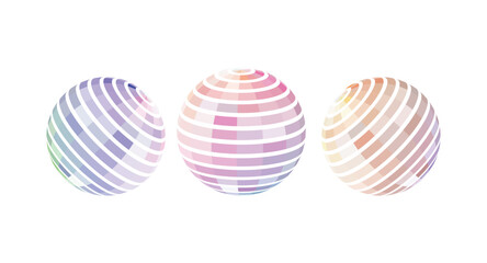 Three stylized Easter eggs with vibrant, swirling striped patterns in pastel colors against a clean white backdrop