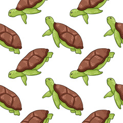 Sea turtle seamless pattern in cartoon. Undersea animal for summer background design.