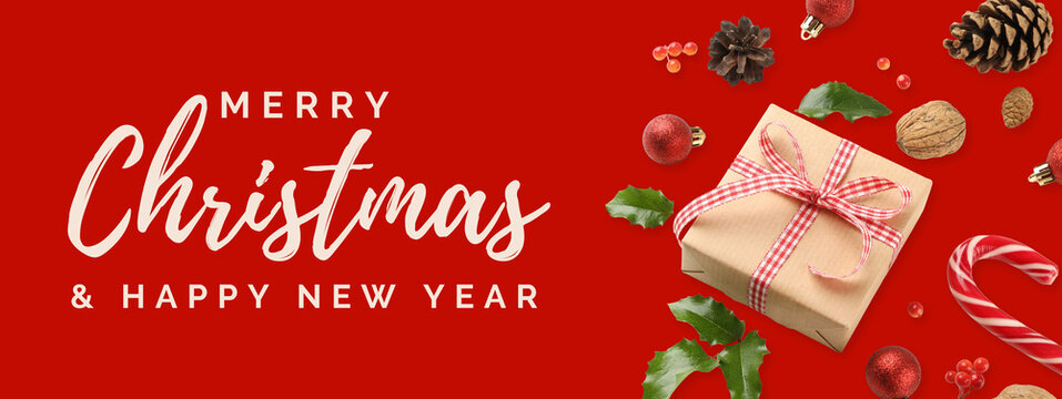 Celebration of Christmas and New Year with gifts and decor