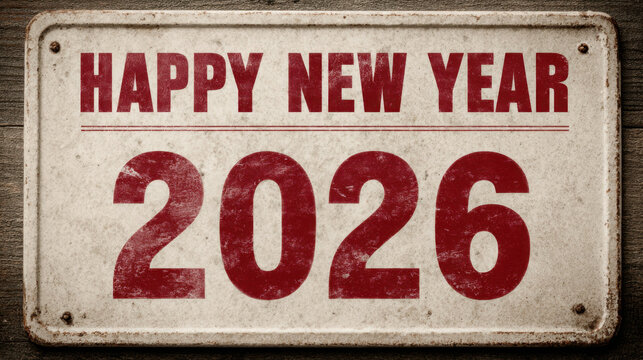 Vintage-style “Happy New Year 2026” sign with bold red lettering on a distressed textured background - Powered by Adobe