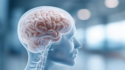 Human brain anatomical visualization neural defocused pathways skull, faceless medical research, brain visualization detail, blurred educational background, neuroscience concept, a
