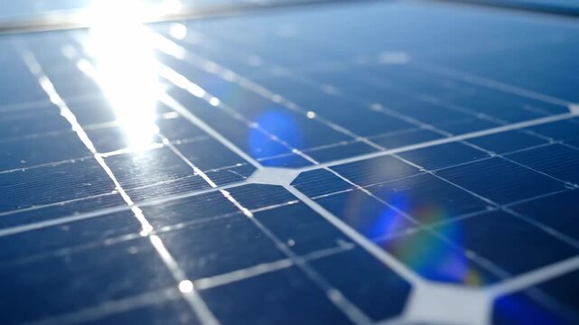 Bright Sun Reflects off Clean Solar Energy Panels on a Roof