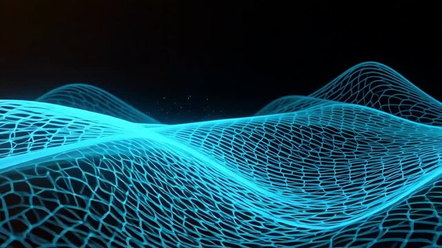 Abstract blue glowing mesh wave background animation for technology and science visuals use