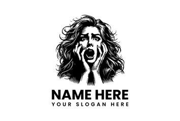 Scared face expression vector logo illustration, woman, illustration, design, scream, emotion, panic, horror, fear, logo