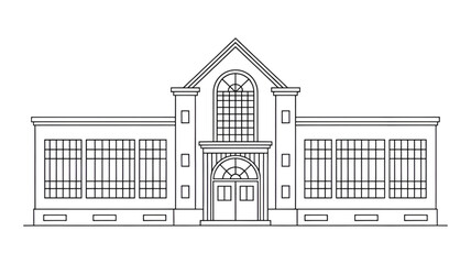 Architectural line drawing of a building facade detailed vector illustration for blueprints and architectural designs isolated on white