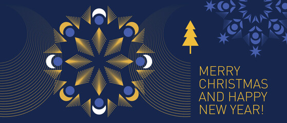 Christmas elegance decoration, horizontal christmas banner with snowflakes and decorative modern  geometric elements	
