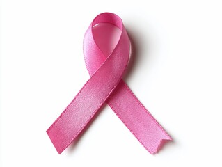 Pink breast cancer awareness ribbon symbol isolated on white.
