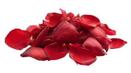 Pile of deep red rose petals isolated on transparent background