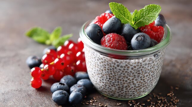 Healthy Chia Pudding With Fresh Berries and Mint for a Nutritious Breakfast Option