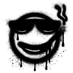 Spray Painted Graffiti smoking face emoticon with cigarette and sunglasses in different styles.