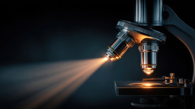 A microscope with light rays, suggesting scientific discovery and research