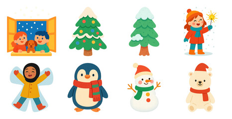 Naklejka premium Cute winter holiday illustrations