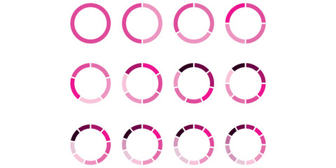 Infographic circle with percentage 0 to 100 loading progress interface in blue color vector design. 5 10 15 20 25 30 35 40 45 50 55 60 65 70 75 80 85 90 95 percent loading circle collection.