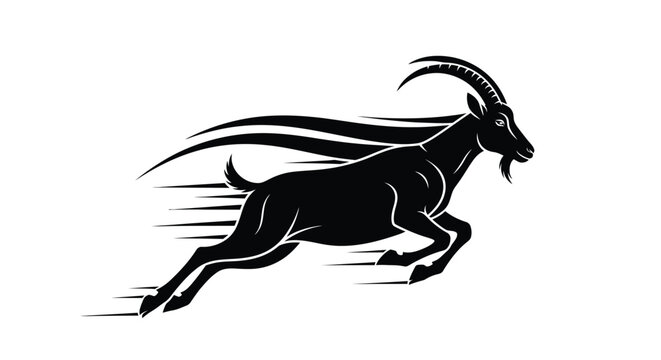 Dynamic Running Ibex Silhouette Logo Black and White