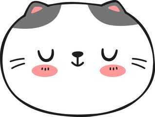 Cute chubby cow cat face sleeping cartoon hand drawn for kids
