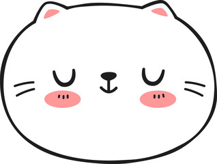 Cute chubby white cat face sleeping cartoon hand drawn for kids