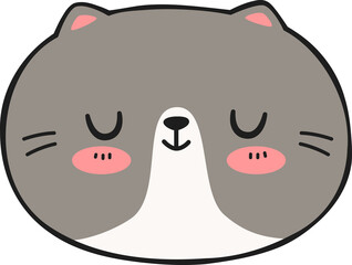 Cute chubby gray cat face sleeping cartoon hand drawn for kids
