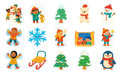Fototapeta premium Colorful winter holiday cartoon illustrations