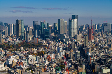 Panoramic view of Tokyo central area cityscape with Tokyo Tower at daytime