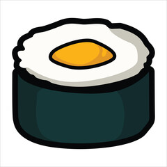 A collection of cute and colorful sushi icons in cartoon style. This vector set includes various maki rolls, nigiri, and Japanese seafood illustrations, perfect for menu design
