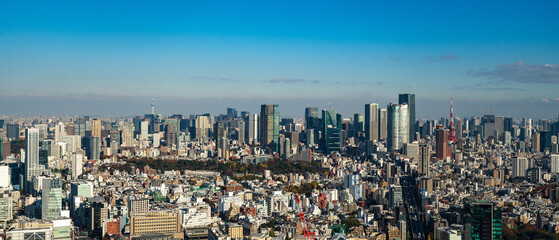 Panoramic view of Tokyo central area cityscape with Tokyo Tower at daytime