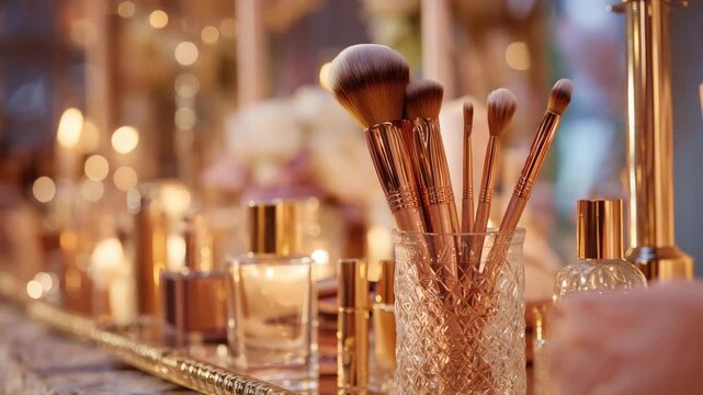 Styled Flat Lay: High-End Makeup Brushes and Perfume