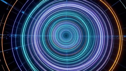 Abstract futuristic tunnel background animation with glowing neon light circles and lines motion - Powered by Adobe