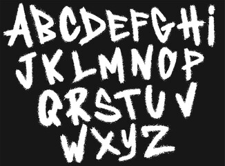 Graffiti spray font. Hand drawn urban alphabet. street wall hand drawn grunge letters, drip print. Sprayed ABC letter drops.  Bold brush drawn vector typography. © PawLoveArt