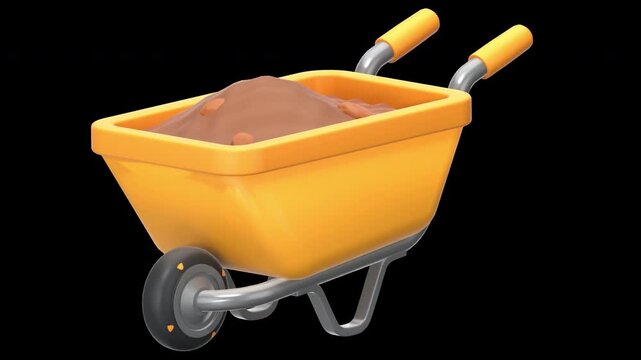 farm wheelbarrow 3D Animation, Alpha Channel, Transparent Background
