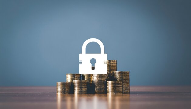 Secure your financial future with confidence a padlock guarding wealth and financial stability, invest wisely and protect your assets with encryption