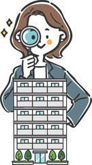 マンションを査定する女性スタッフ　ベクター
