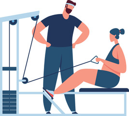 Personal trainer coaching woman exercising in gym