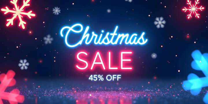 Vibrant Neon Christmas Discount Banner for Trendy Holiday Promotions and Marketing