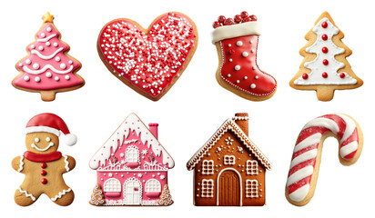 Plakat PNG Festive holiday-themed decorated cookies, element set on transparent background