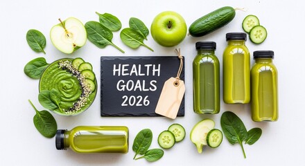 Health Goals 2026 Green Smoothie Detox Diet Vegetables Fruit Concept