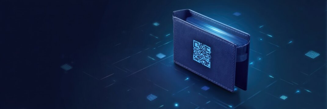 Digital Wallet With QR Code on a Futuristic Background Showcasing Advanced Technology in Online Payments and Security