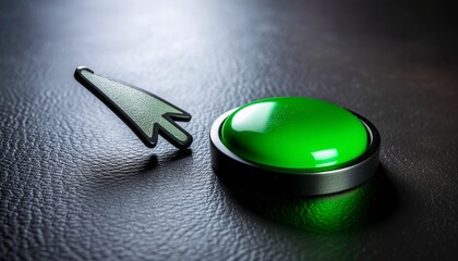 Press the green button for progress with a mouse cursor pointing the way forward, signaling success and new beginnings with a vibrant and fresh start
