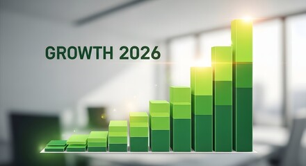 Green bar chart showing upward trend with text growth 2026 60