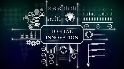 Digital Innovation Infographic with Global Data Visualization. world map, Internet infrastructure concept map Abstract technology background. - Powered by Adobe