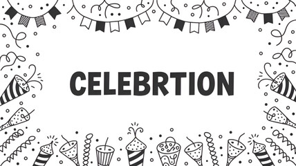 Celebration doodle frame with party elements hand-drawn vector illustration for festive backgrounds isolated on white