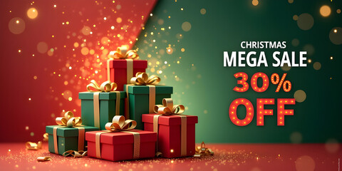 Beautiful Holiday Gift Box Christmas Sale Design with Festive Colors and Golden Accents