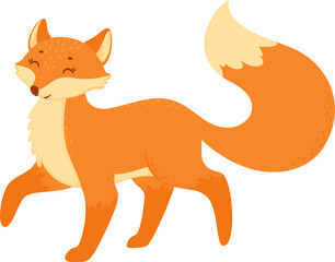 Obraz premium Cute cartoon fox character walking and smiling