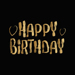 A golden happy birthday lettering design isolated on transparent background