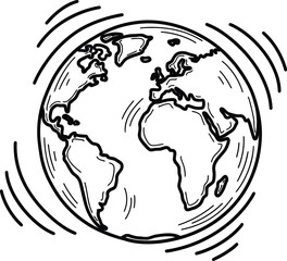 Hand drawn earth globe planet illustration in black and white