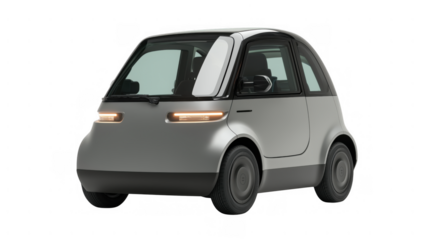 Electric vehicle showcases a compact and sleek design, AI, PNG