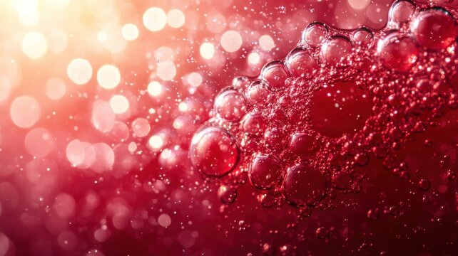 Vibrant Red Liquid with Sparkling Bokeh and Bubbles liquid bubbles red bokeh vibrant abstract ruby
