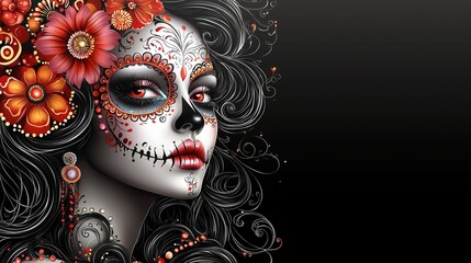 Creative Rainbow Hair Sugar Skull Portrait · Bold Artistic Illustration Concept