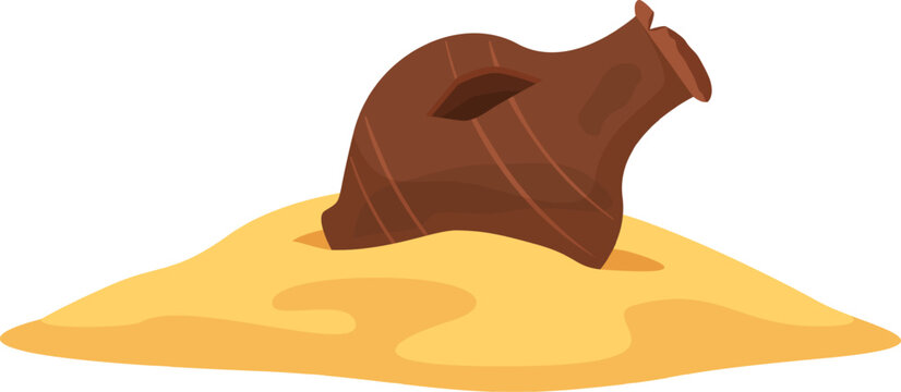 Ancient clay pot broken buried in desert sand